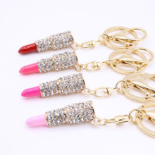 Wholesale Creative Metal Jewelled Lipstick Keychain Fashion Accessories Car Ornament